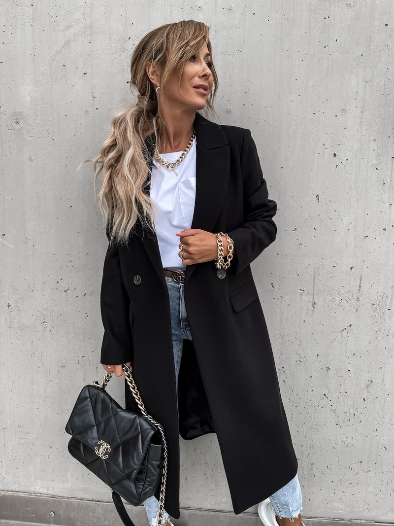 Medium Length Button Down Woollen Coat - runwayfashionista.com