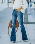 Flare Stretch Ripped Jeans - runwayfashionista.com