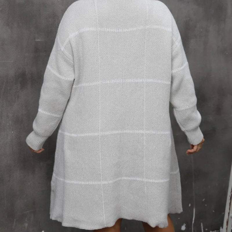 Plus Size Round Neck Long Sleeve Sweater Dress ingrey