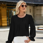 Round Neck Flounce Sleeve Top -runwayfashionista.com