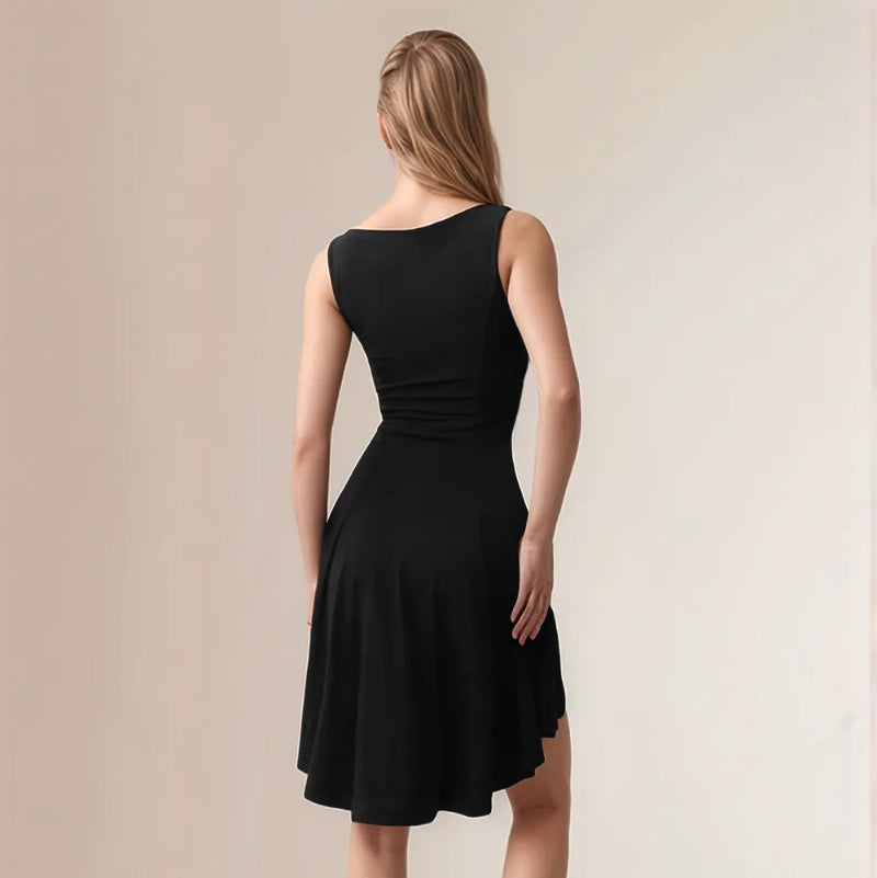 High-Low Round Neck Sleeveless Mini Dress