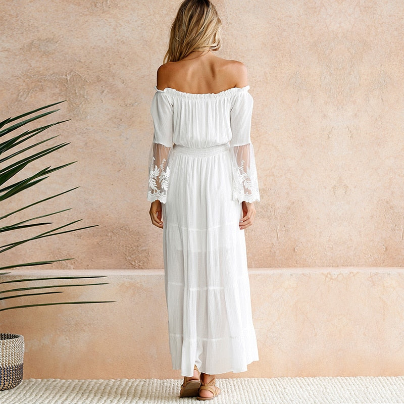 Bohemian Off Shoulder Maxi Dress - runwayfashionista.com