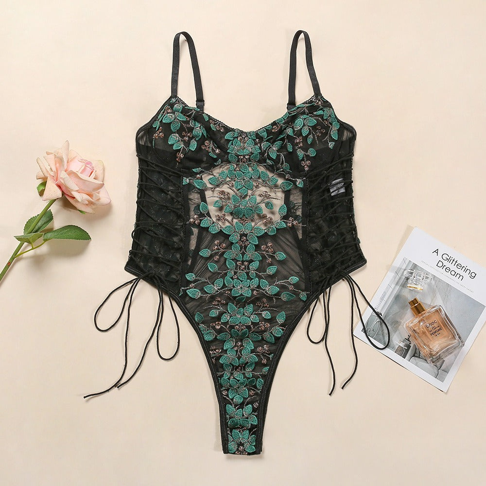 Lingerie Flower Embroidery Lace-Up Perspective - runwayfashionista.com