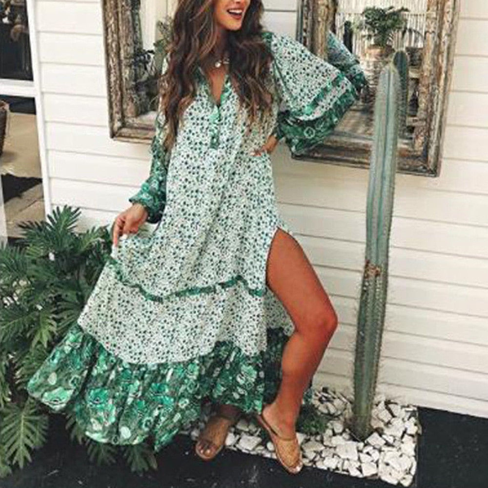 Retro Bohemian Maxi Dress - runwayfashionista.com