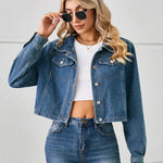 Button Up Long Sleeve Denim Jacket - runwayfashionista.com