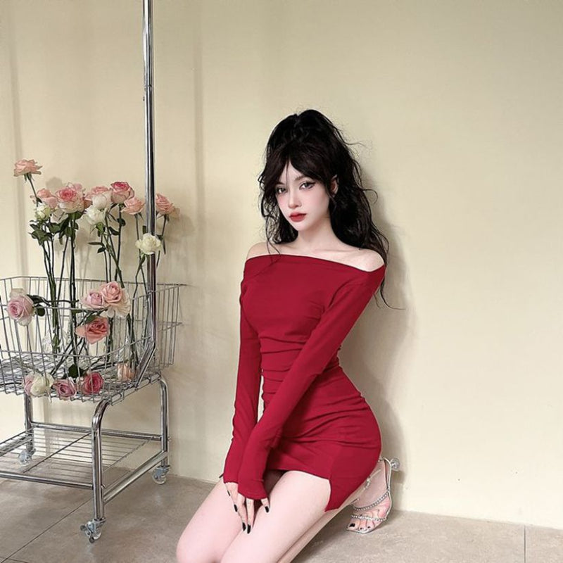 Seductive Off-Shoulder Long Sleeve Mini Dress