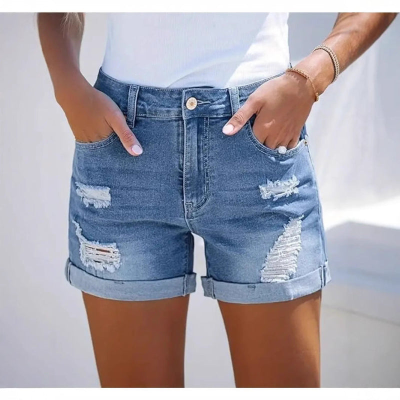 Straight-Leg Casual Denim Shorts