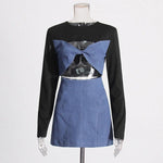 Patchwork bow top and short A-line skirt fashion set
