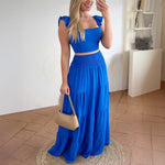 Casual Style Short Sleeve A-line Skirt Cake Skirt Set