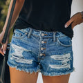 Broken hole tassel denim shorts