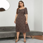 Square Neck Waist Open Long Floral Dresses