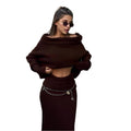 Elegant Off Shoulder Sweater Skirt Suit