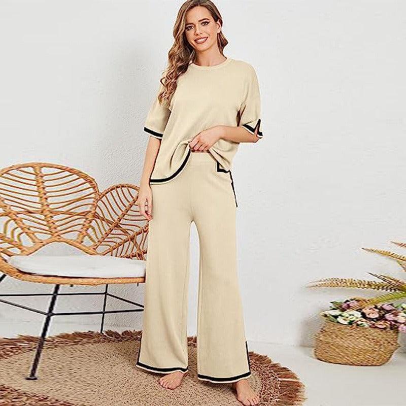 Knitted Sweater Wide Leg Pants Set - runwayfashionista.com