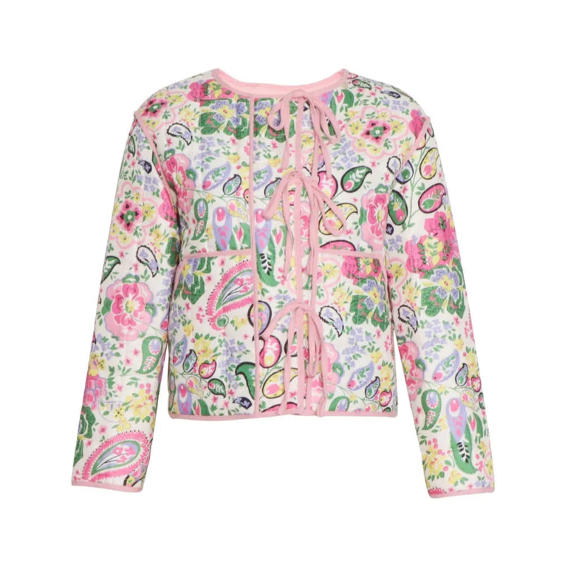 Tied Printed Long Sleeve Jacket - runwayfashionista.com