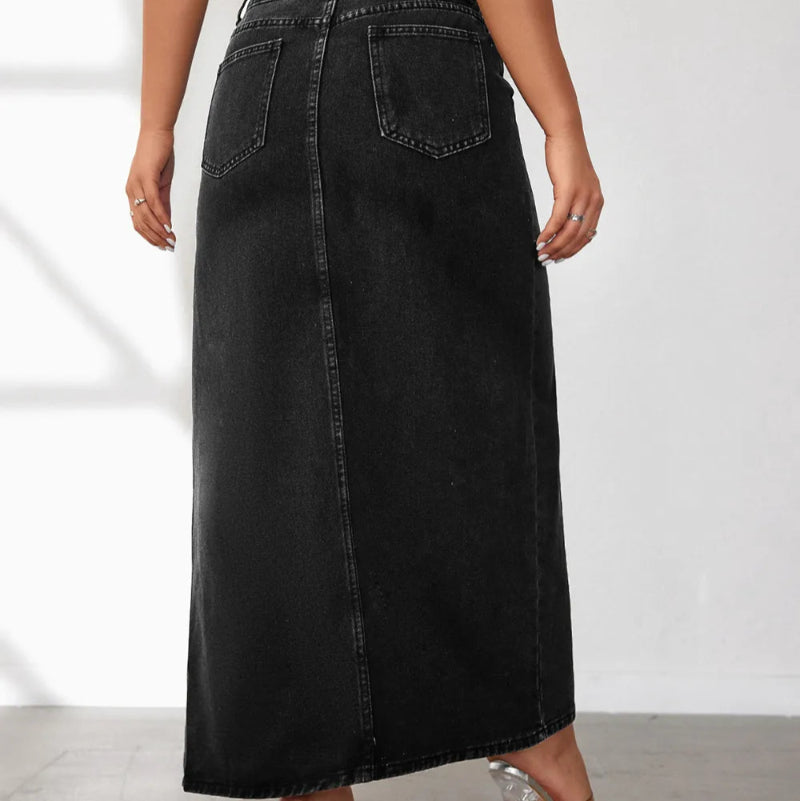 High Rise Slit Denim Skirt