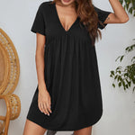 V-Neck Short Sleeve Lounge Dress - runwayfshionista.com