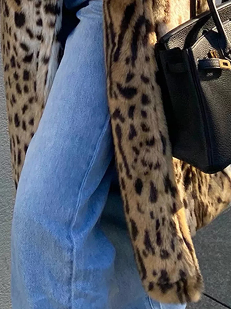 Leopard Pattern Faux Fur Coat - runwayfashionista.com