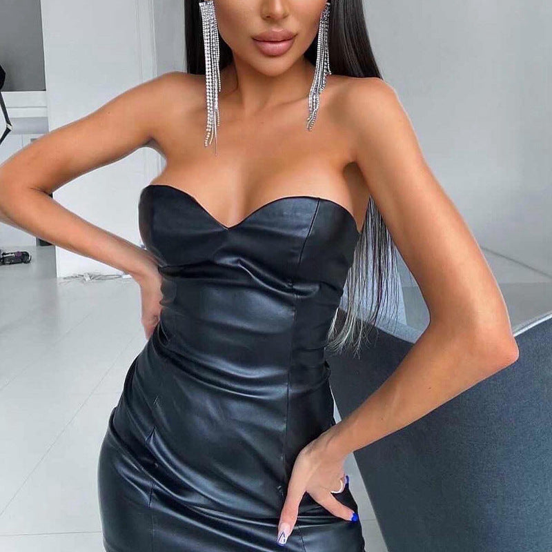Strapless Slim Fit Dress for a Night Out Available in Dark Gray, Black, Apricot, Red, and White