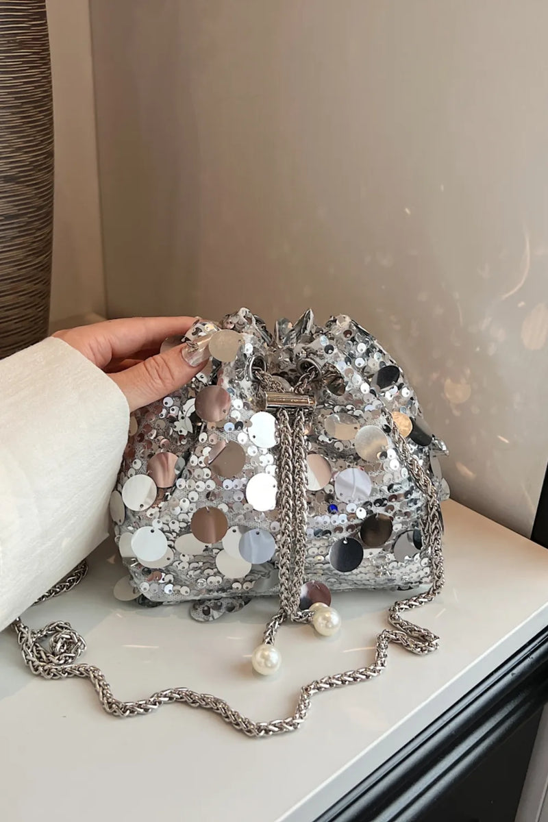 Drawstring Sequin Crossbody Bag - rnwayfashionista.com