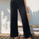 Lace Detail Wide Leg Pants - runwayfashionista.com
