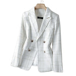 This striking white blazer, detailed with shiny alloy buttons, sharpens your look instantly. Perfect for making bold, confident statements with effortless style.