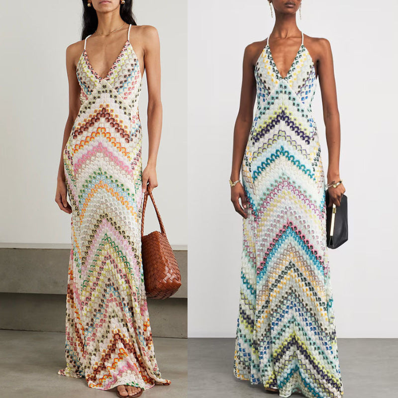 A sleeveless multicolor floral bodycon midi dress with pullover closure from Runwayfashionista.