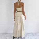 Off-the-Shoulder Low-Waist Hemline Fitted Long Skirt Two-Piece Skirt Set