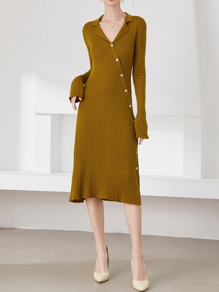 Waist-skimming Sweater Midi Dress - runwayfashionista.com