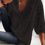 Romantic Sophistication: The U-Neck Hollow Out Lace Patchwork Top - black