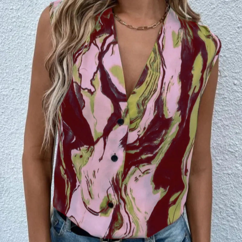 V-neck Twisted Button Top T-shirt - runwayfashionista.com