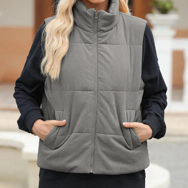 Pocketed Zip Up Turtleneck Vest Coat -runwayfashionista.com