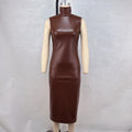 Edgy Sophistication: Sleeveless PU Leather Midi Dress