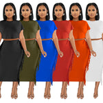 Round Neck Short Sleeve Long Dress Two-Piece Set