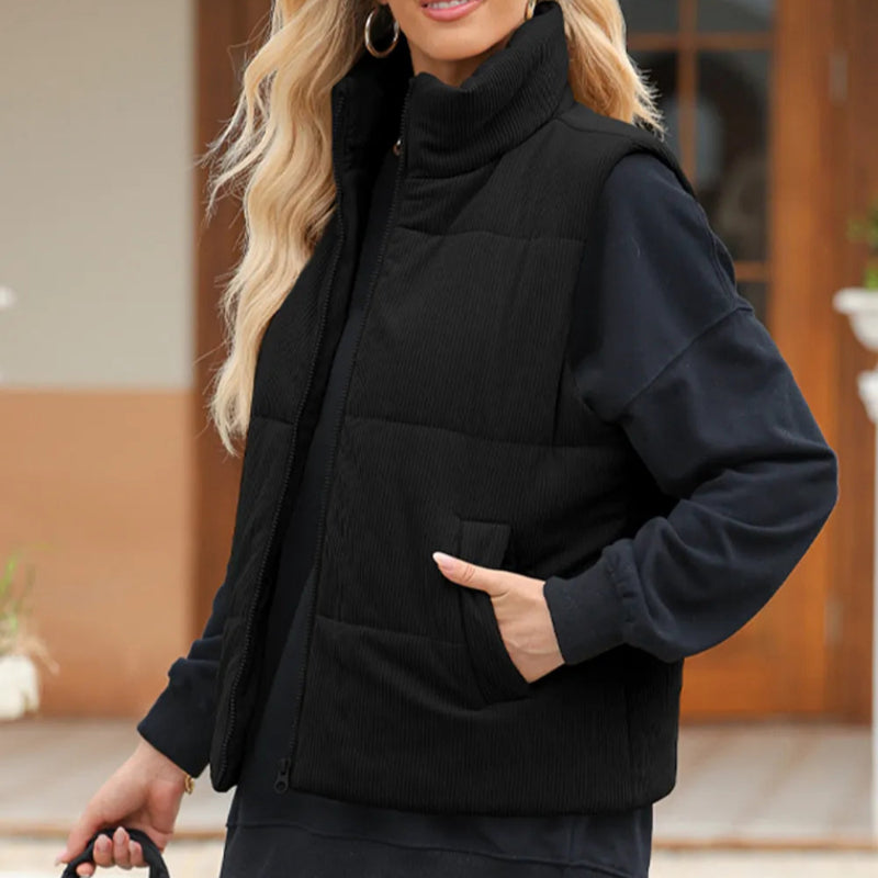 Pocketed Zip Up Turtleneck Vest Coat -runwayfashionista.com