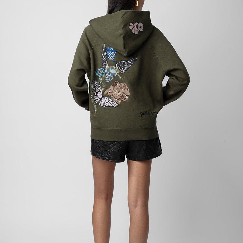 Flower Skull Wing Embroidery Sweatshirt