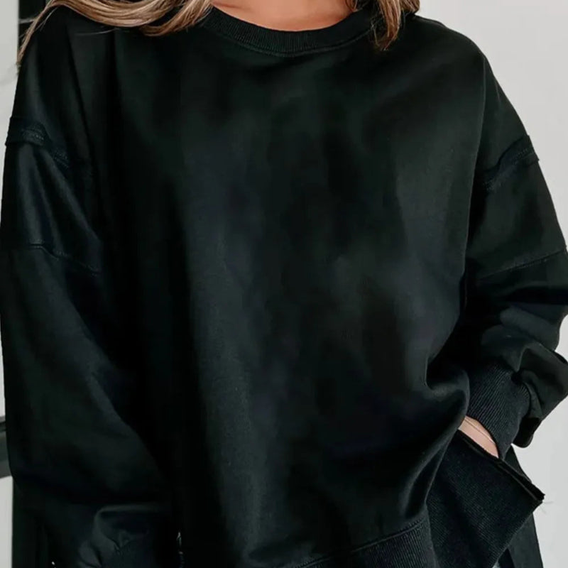 Round Neck Long Sleeve Sweatshirt - runwayfashionista.com