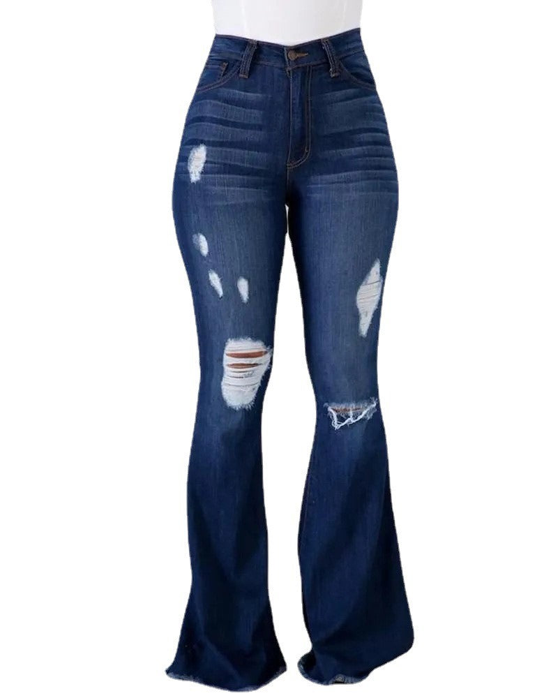 High Waist Ripped Flared Jeans - runwayfashionista.com