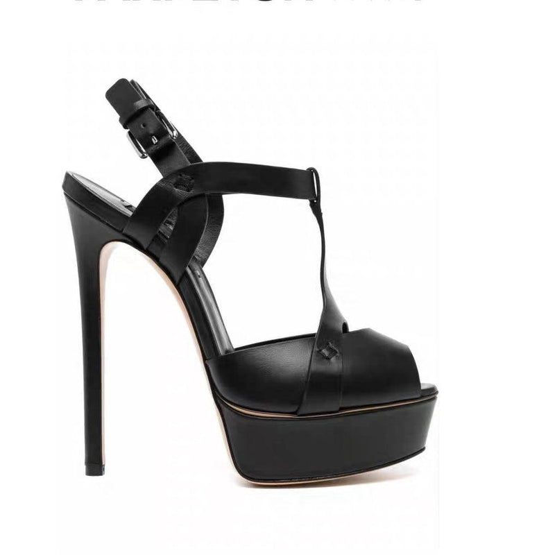 Cross Belt Leather Slim High Heels - runwayfashionista.com