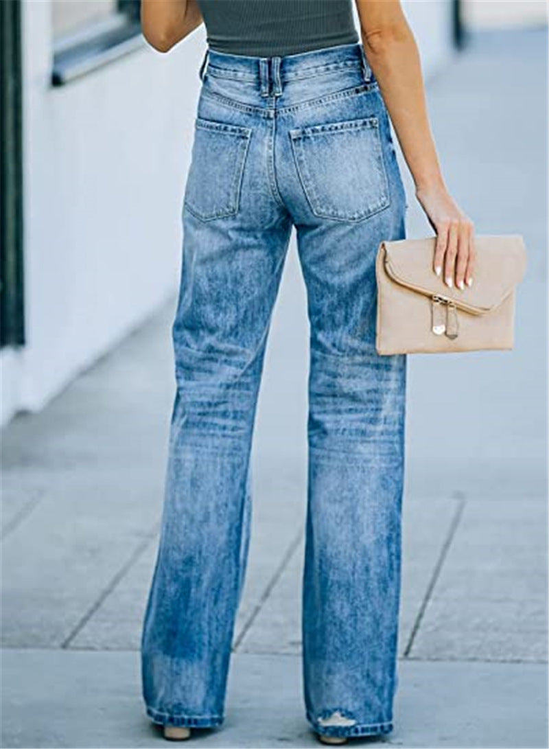 Straight Leg Jeans Hollow-out Flared - runwayfashionista.com