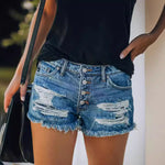 Broken hole tassel denim shorts