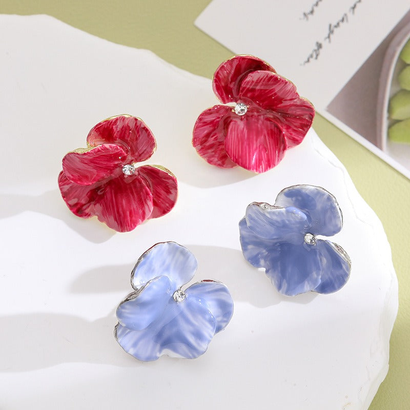 Butterfly three-dimensional petal oil drop earrings - runwayfashionista.com