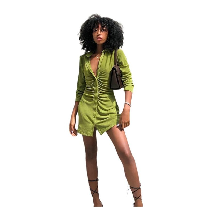 Ruched Long Sleeve Slim Mini Dress