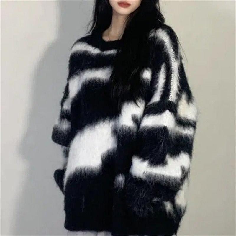 Mid-length imitation mink striped sweater - runwayfashionista.com