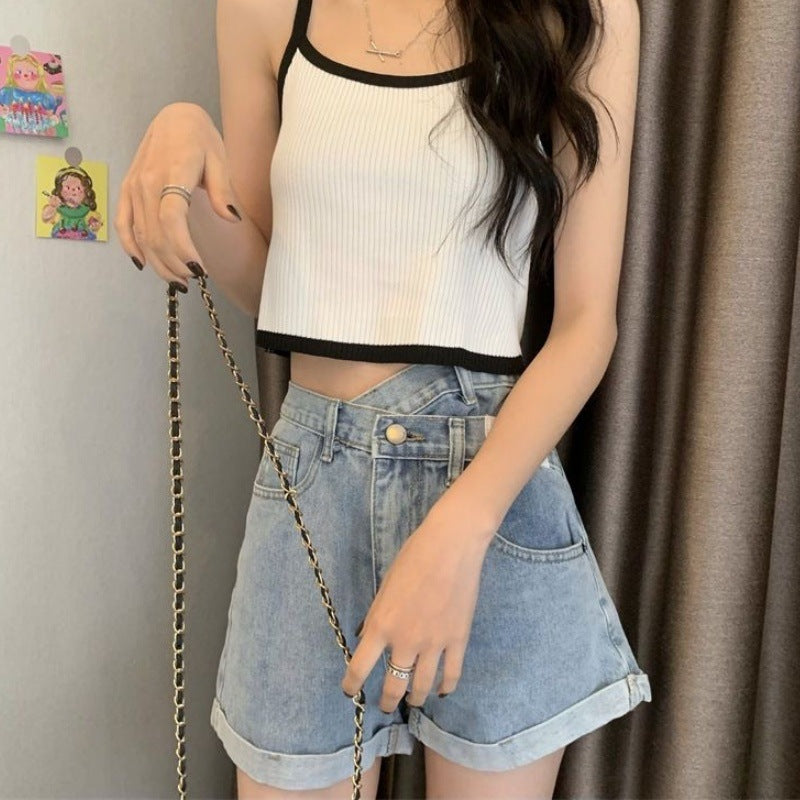 Irregular High-Waisted Denim Shorts