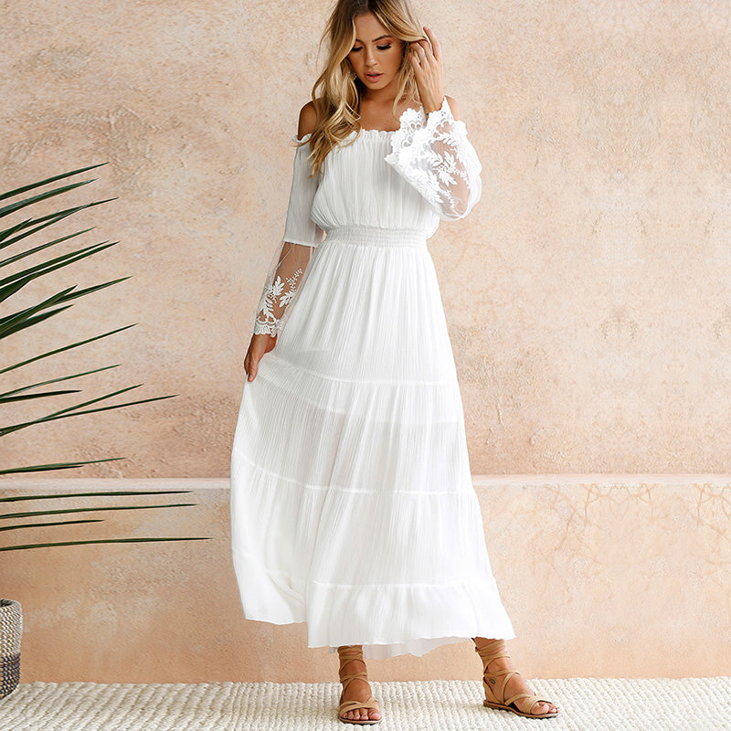 Bohemian Off Shoulder Maxi Dress - runwayfashionista.com