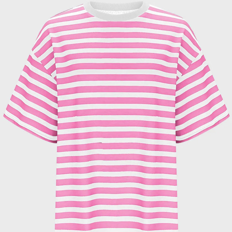 Casual Striped Quarter Sleeve T - Shirt - runwayfashionista.com
