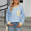 Pocketed Striped Round Neck Long Sleeve T-Shirt - runwayfashionista.com