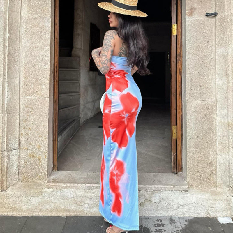 Bold & Chic: Strapless Floral Slip Midi Dress