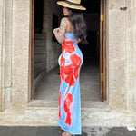 Bold & Chic: Strapless Floral Slip Midi Dress
