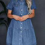 Short Sleeve Denim Dress - rynwayfashionista.com